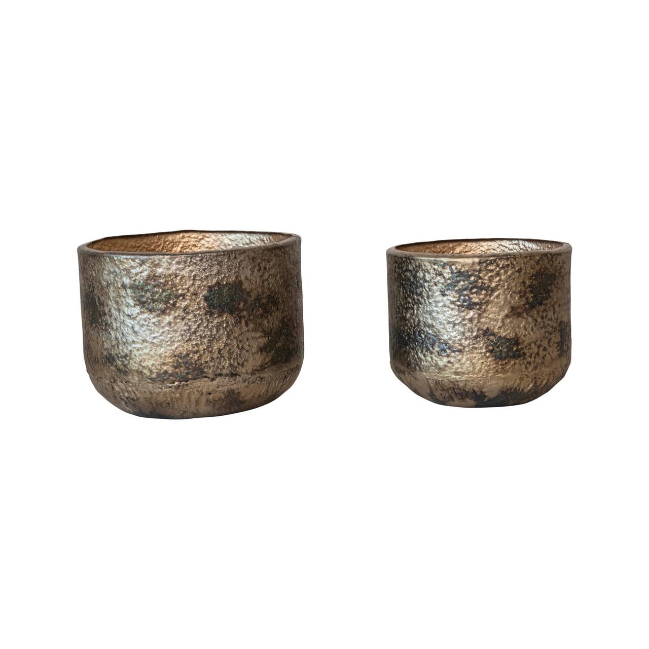 Hello Honey® Antique Gold Oxidized Round Metal Planters, 2ct.